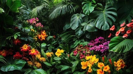 Fototapeta premium Lush Tropical Garden with Vibrant Flowers