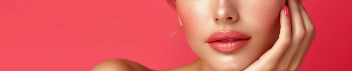 Obraz premium Close up beauty woman face with empty background.