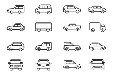 Car, automobile, vehicle editable icon set flat vector illustration on white background