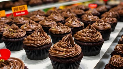 supermarket display of chocolate cupcakes