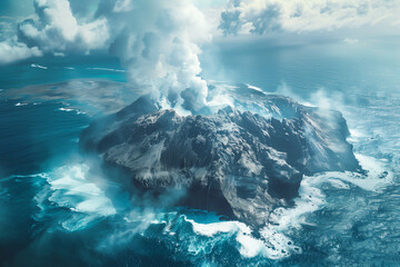 Remote Volcanic Island Oasis in the Ocean: Nature's Dramatic Display