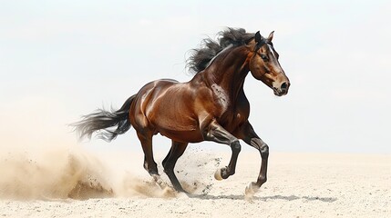 A horse running portrait with a white background