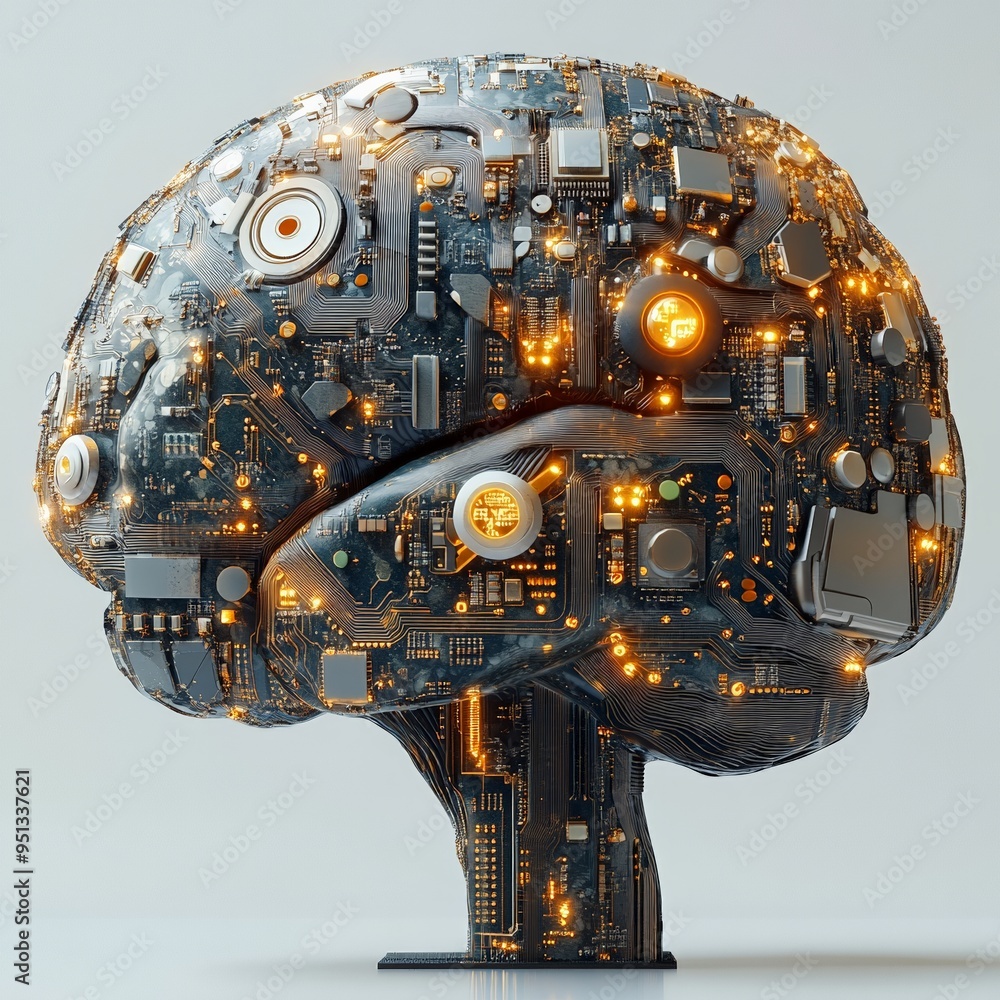 Aufkleber cybernetic brain: a futuristic and abstract representation of a human brain constructed from circuit