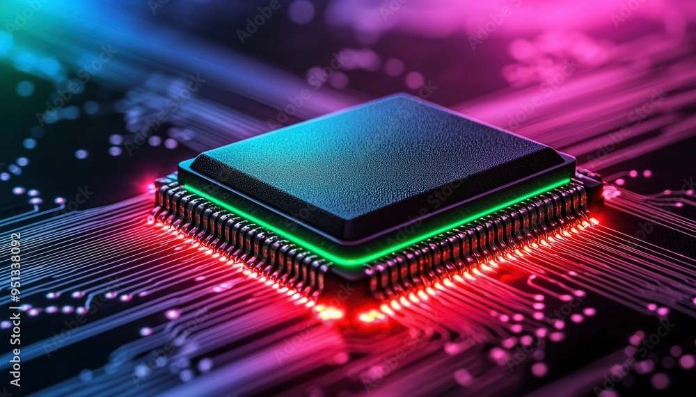 Poster illuminated processor chip on a circuit board