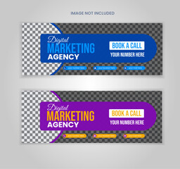 Digital marketing agency facebook cover photo design with creative shape or web banner for digital marketing business