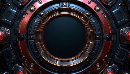 Fototapeta premium Circular Metal Panel with Glowing Red Lights and a Black Center