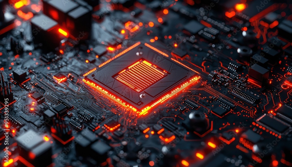 Poster close-up of a glowing computer circuit board