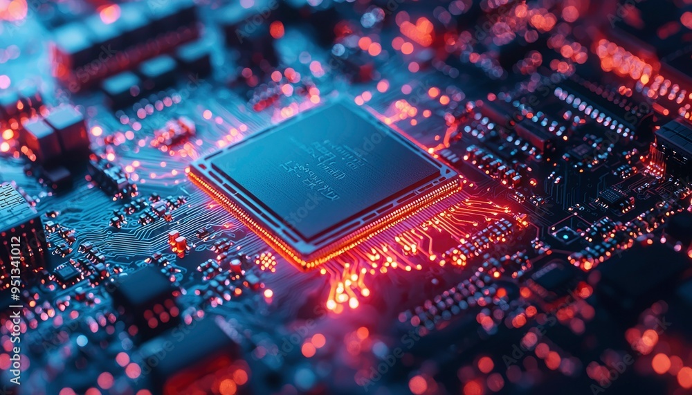 Poster illuminated circuit board with processor chip