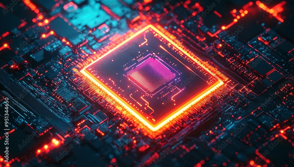 Poster illuminated processor chip on a circuit board