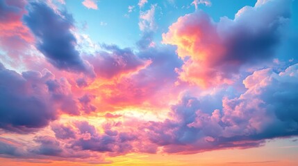 Obraz premium Vibrant evening sky with dramatic cloud formations, colorful sunset, majestic hues