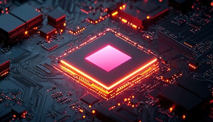 Fototapeta premium Illuminated Central Processing Unit on a Motherboard