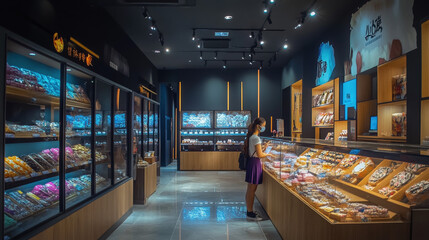 a woman look at product in virtual screen