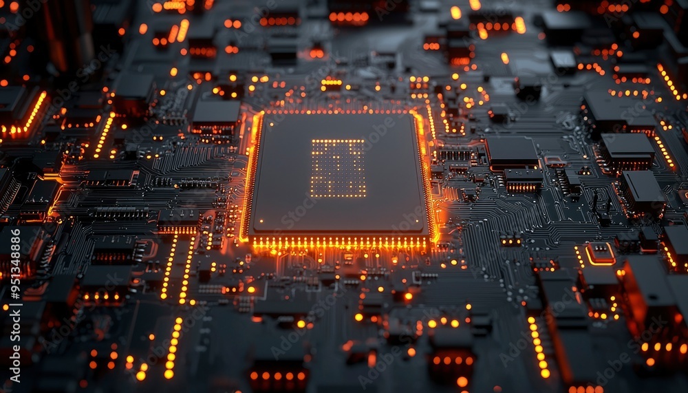 Poster glowing circuit board with central processor