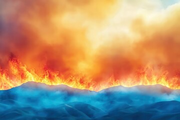 Fototapeta premium Severe wildfires due to prolonged drought with intense, dramatic flames and heavy smoke in the background