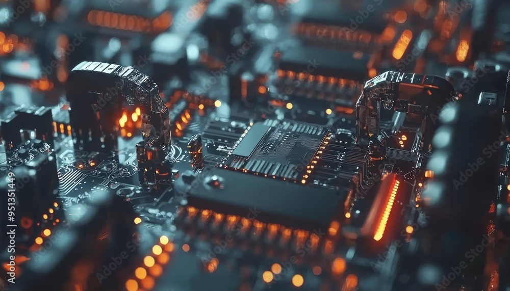 Poster close-up of a circuit board with glowing components