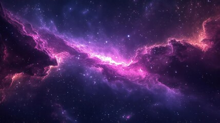 Beautiful image of a vibrant pink nebula in space filled with stars and cosmic dust,