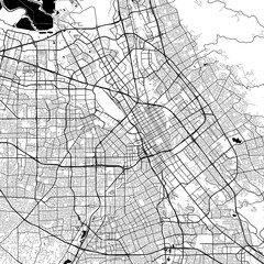 San Jose City Monochrome Black and White Minimalist Street Road Aesthetic Decoration Map