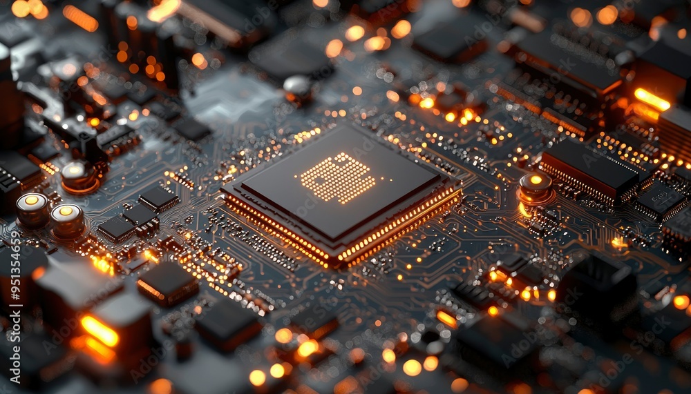 Poster illuminated central processing unit on a circuit board