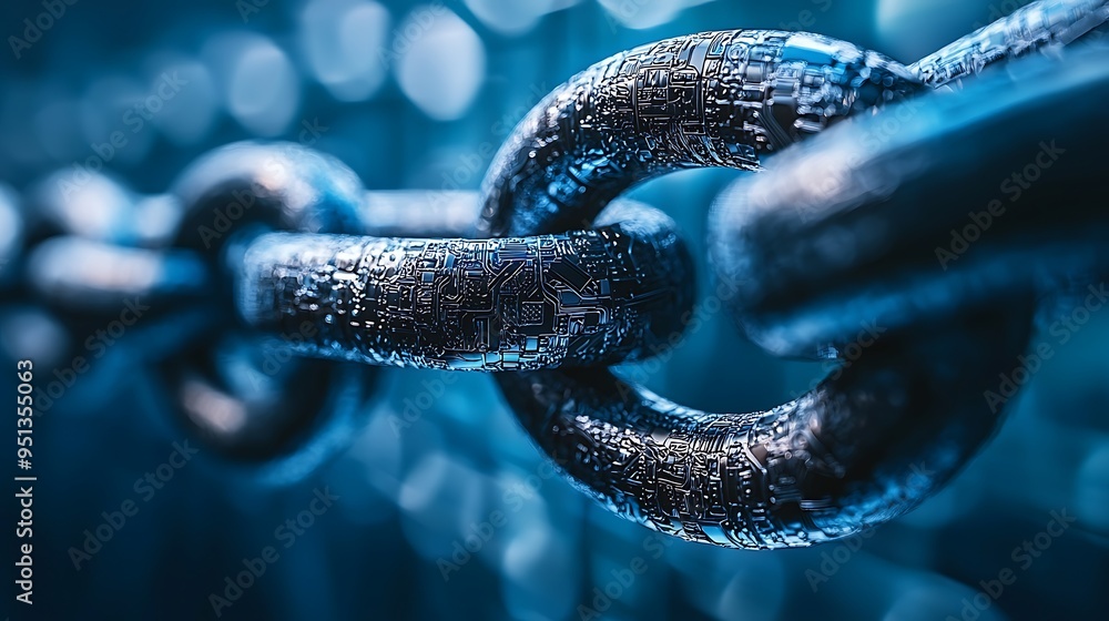 Poster an abstract digital chain link symbolizes the intricate world of technology and security.