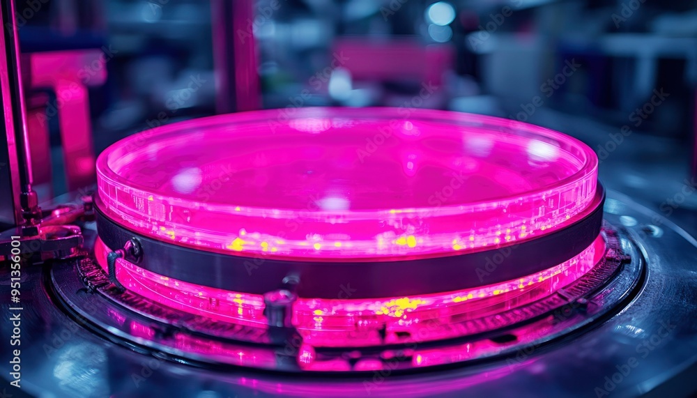 Poster a pink circular light source on a machine