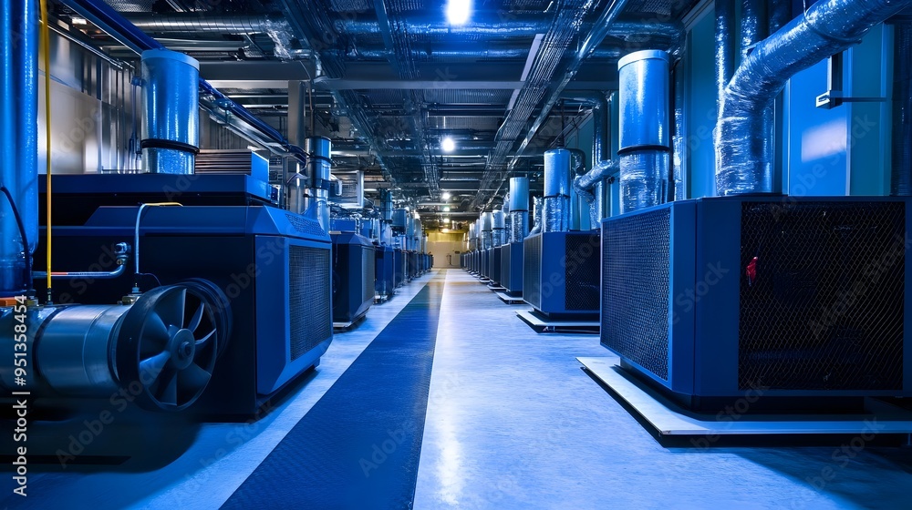 Poster chilled water cooling systems in a large data center facility providing efficient temperature and cl