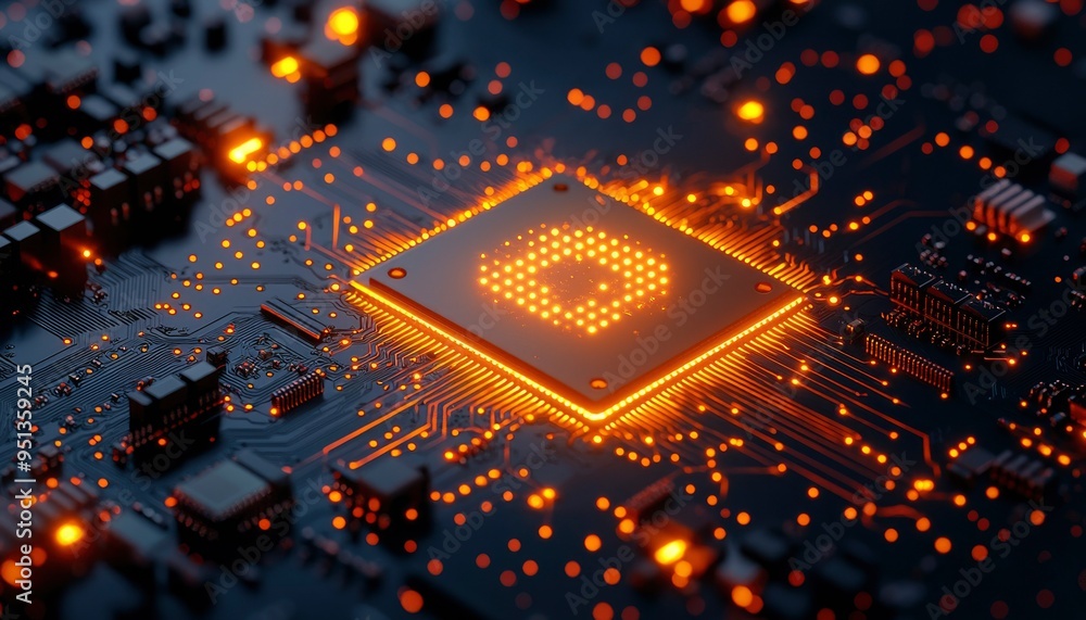 Poster illuminated microchip on a circuit board