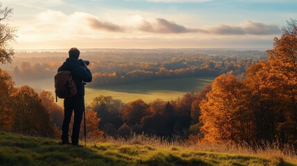 Breathtaking Autumn Landscape with Hiker Enjoying the Scenic View