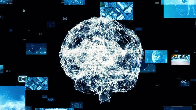 Composite concept of multiple video screens and brain,AI