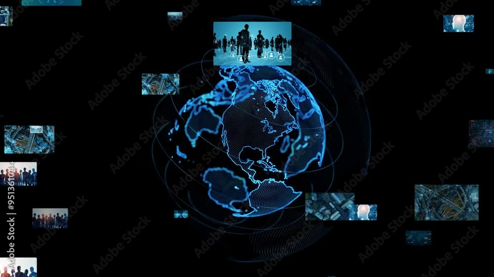 Poster Composite concept of multiple video screens and global network