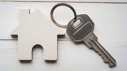 House keys with house shaped keychain  on table