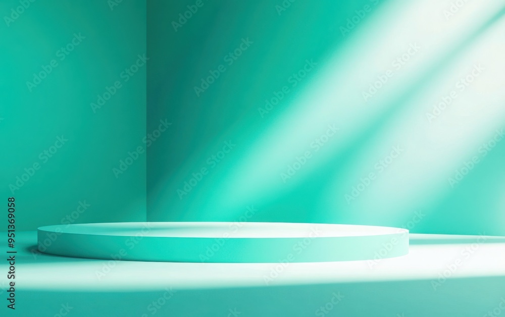 Poster an abstract turquoise background for product display, studio room with a light gradient.