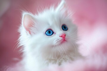 Close-up of a White Kitten with Blue Eyes
