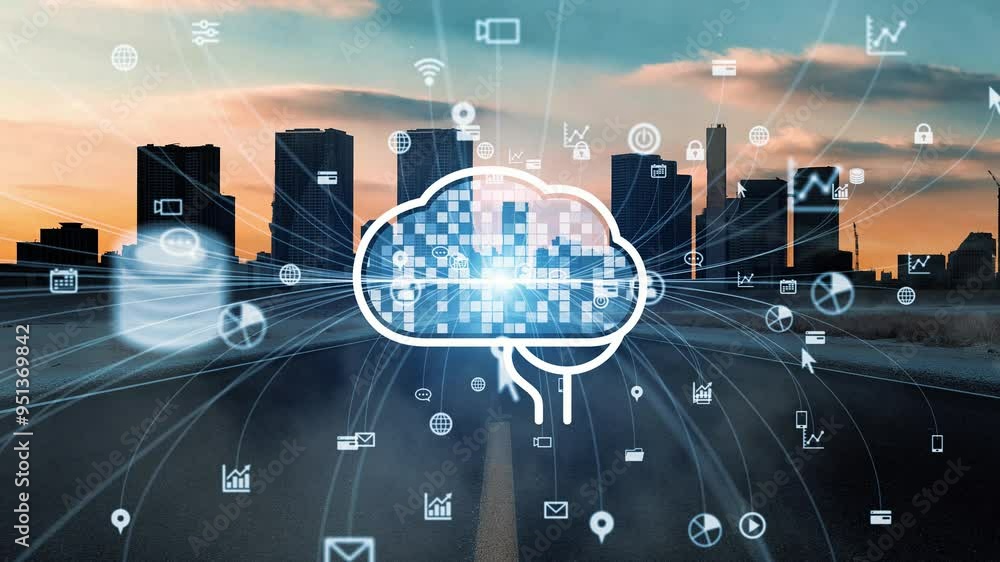Aufkleber Composite concept of modern society and AI (Artificial Intelligence). Digital transformation. System engineering.