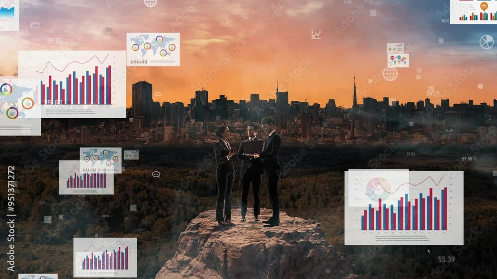 Aufkleber composite concept of modern society and global statistics data. management strategy. digital transfo