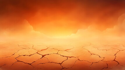 Cracked Desert Landscape with Orange Sky and Clouds