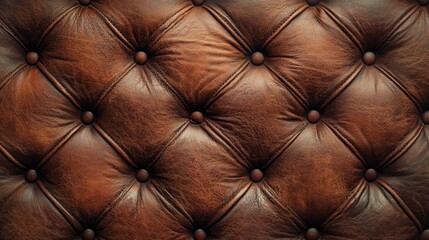 Fototapeta premium Brown Leather Upholstery Texture with Buttons and Stitching
