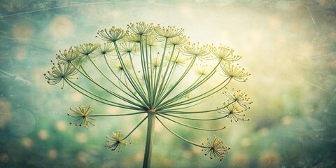 Faded dill flower postcard, a vintage snapshot of a bygone era, with soft petals and delicate details, reminiscent of simpler times and forgotten memories.