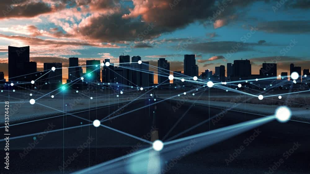 Poster Composite concept of modern society and communication network. Digital transformation. System engineering.
