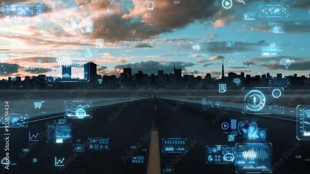 Poster Composite concept of modern society and digital technology. Digital transformation. System engineering.