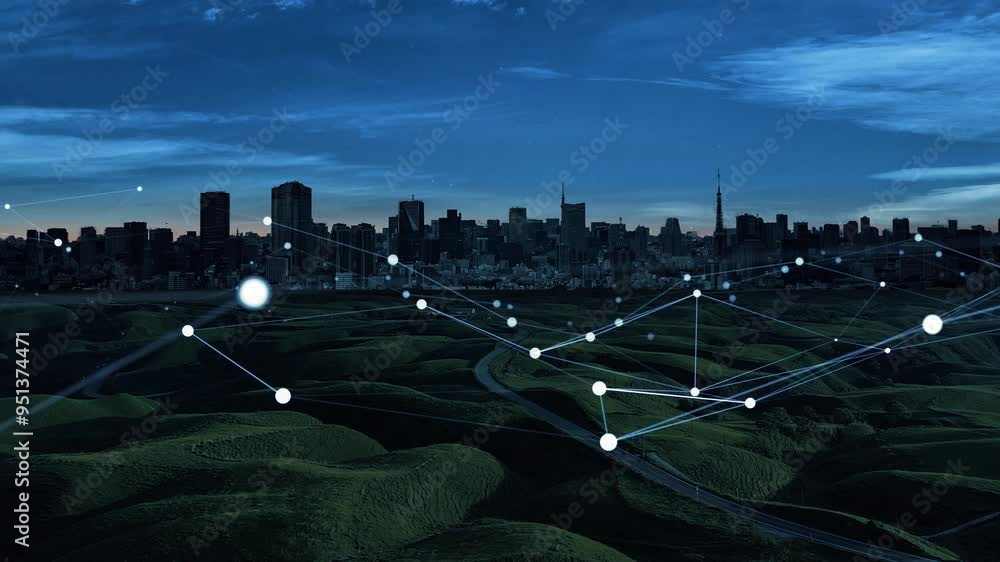Poster Composite concept of modern society and communication network. Digital transformation. System engineering.