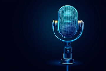 studio microphone with neon lights background, podcast, broadcasting, talkshow