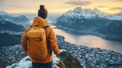 Survivor conquering mountain, determination visible, overcoming life challenges