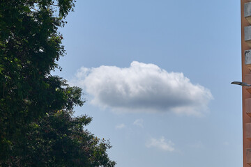 Fresh blue sky with floated white soft and fluffy clouds