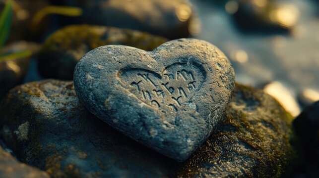 Fototapeta Heart-Shaped Stone With Inscriptions