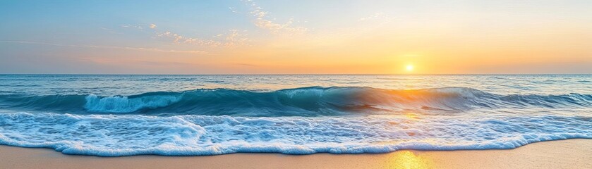 Obraz premium Tranquil sea waves basking in sunrise glow, sea waves sunrise, morning calm