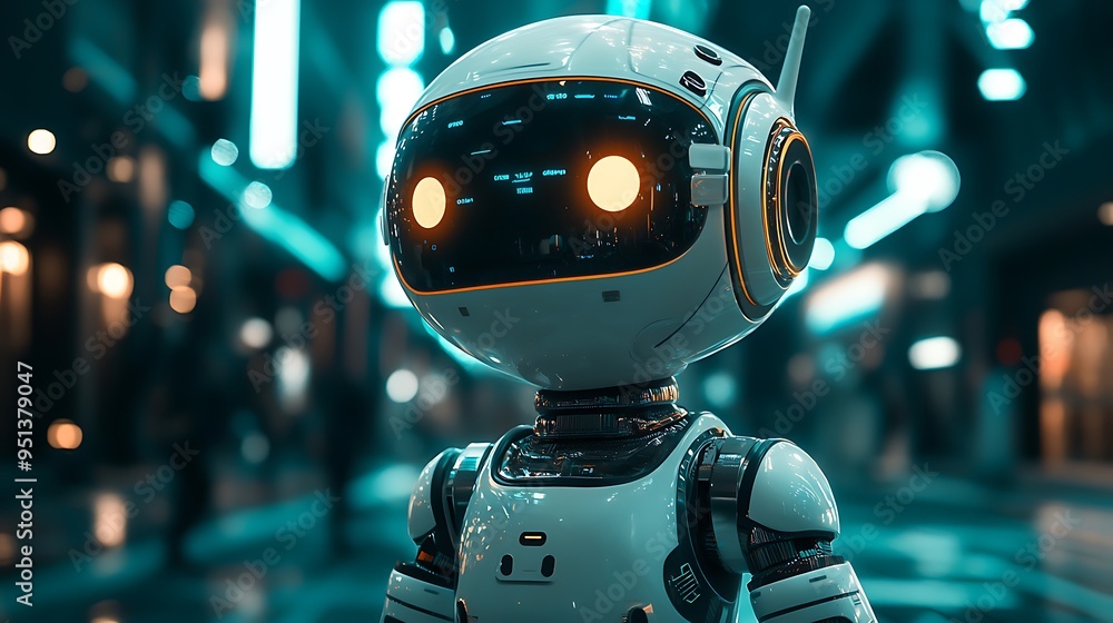 Aufkleber a robot with glowing eyes emerges from cyberspace, blending artificial intelligence with design.