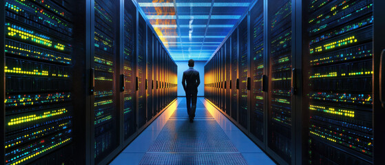 Portrait of man while running servers in a data center 
