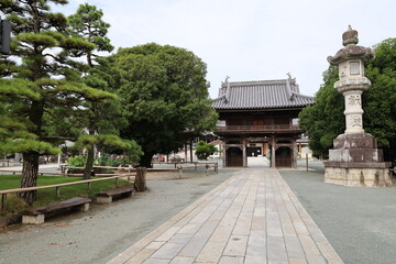 Obraz premium A Japanese temple : a scene of San-mon Gate in the precincts of Myogon-ji Temple in Toyokawa City in Aichi Prefecture 日本のお寺：愛知県豊川市の妙厳寺の境内にある山門の風景