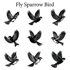 Set of sparrow silhouette vector illustration 