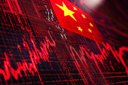 Illustration of the Chinese Stock Market financial chart going down, global finance crisis, stock market crash	
